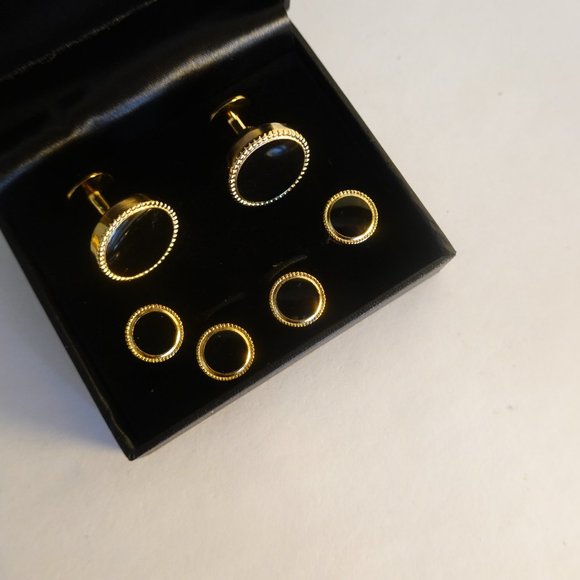 Black Tuxedo Cufflinks and Studs - Picture 2 of 3